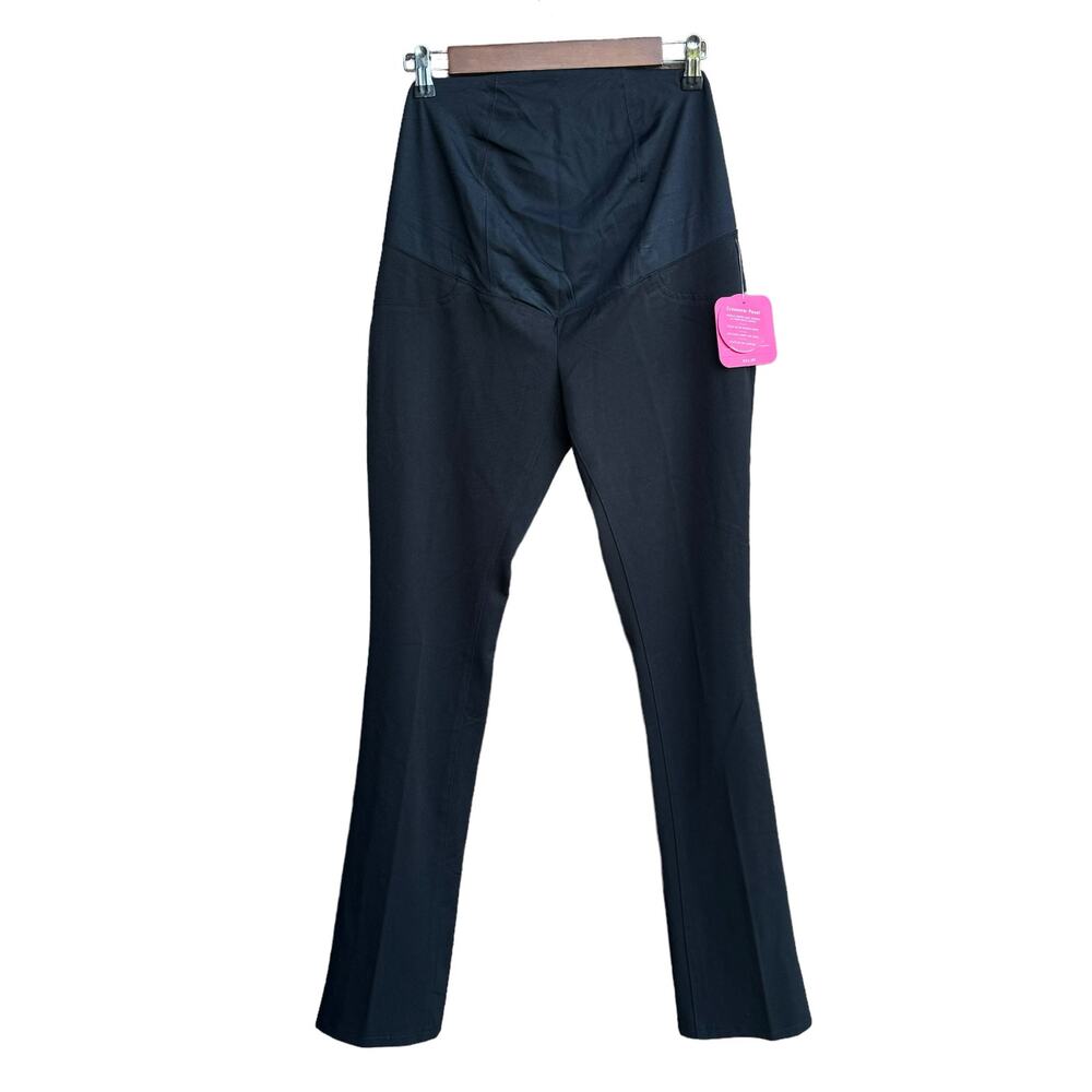 New Isabel Maternity Black Stretch Over Belly Cross Over Casual Bootcut Pants 0